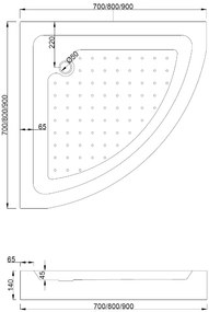 Mexen Rio, štvrťkruhový sprchovací kút s posuvnými dverami 80 x 80 cm, 5mm číre sklo, čierny profil + biela vysoká sprchová vanička Rio, 863-080-080-70-00-4710