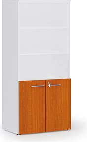 Kombinovaná kancelárska skriňa PRIMO WHITE, nízke dvere, 800 x 500 x 1781 mm, biela/čerešňa