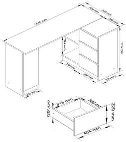 Rohový písací stôl B20 biely/sonoma pravý