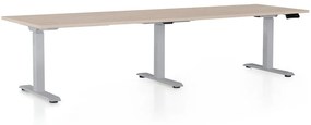 Výškovo nastaviteľný stôl OfficeTech Long, 260 x 80 cm, sivá podnož, dub