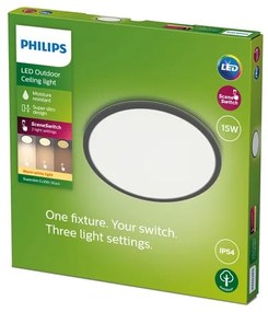 Philips 8719514417977 Exteriérové stropné svietidlo Philips SuperSlim LED 15W,  2700K, 1300lm, IP54, čierne