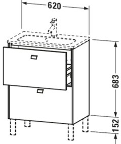 DURAVIT Brioso stojaca skrinka pod umývadlo Compact na nožičkách, 2 zásuvky, 620 x 389 x 835 mm, biela vysoký lesk, BR440602222