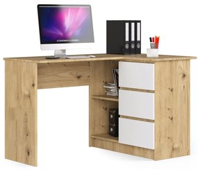 Ak furniture Rohový písací stôl B16 124 cm pravý dub artisan biely