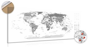 Obraz na korku detailná mapa sveta v čiernobielom prevedení