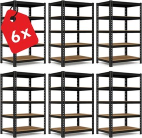 Regál 216x120x50 cm profesionálny 5-policový, nosnosť 2000 kg - čierny - 6ks