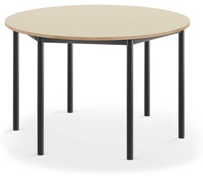 Stôl SONITUS, kruh, Ø1200x720 mm, HPL - breza, antracit