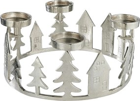 ADVENT Adventný veniec domčeky 35 cm - strieborná