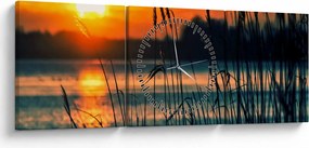 Obraz - Západ slnka nad jazerom (s hodinami) (90x30 cm)