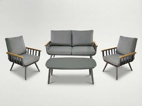 Garden Line Hliníkový nábytkový set (pohovka + 2 kreslá + konferenčný stolík) sivý + sivé vankúše *8151