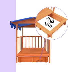 Pieskovisko s verandou HAPPY, 130x130x143 cm, hnedá/modrá Jurhan