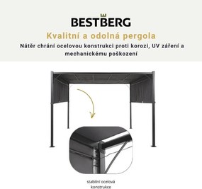 Záhradná pergola s LED solárnym osvetlením BestBerg BBGG-50 / 300 x 300 x 215 cm / šedá
