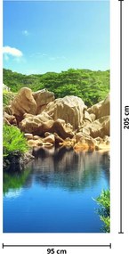Fototapeta na dvere - Jazero v Seychelskej džungli (95x205cm)