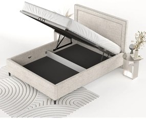 Krémová čalúnená dvojlôžková posteľ s úložným priestorom s roštom 140x200 cm Baleine – Maison de Rêve