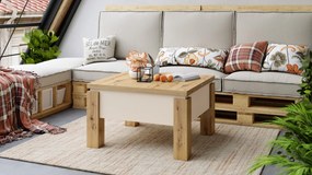 Mazzoni OSLO dub artisan / béžová, rozkladací konferenčný stolík s výškovo nastaviteľnou stolovou doskou