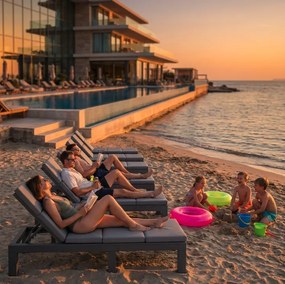 Robustné záhradné ležadlo k bazénu a na terasu - sivé s vankúšom