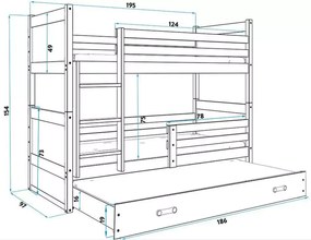3-lôžková poschodová posteľ RICO so zásuvkou, biela/modrá