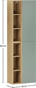 Závesná vysoká kúpeľňová skrinka Aster II 160 cm zelená/dub cremona