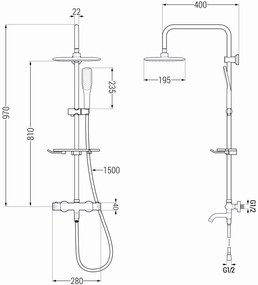 Mexen - KT67 sprchový set s termostatickou batériou Kai, čierna, 779006793-70