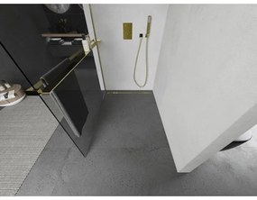 Mexen Kioto+, sprchová zástena s poličkou a držiakom na uteráky 140 x 200 cm, 8mm číre sklo, zlatý profil, 800-140-121-50-00