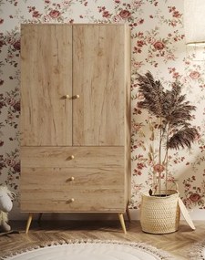 Šatníková skriňa so šuplíkmi Boho Meli - dub craft zlatý