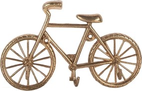 Zlatý antik nástenný kovový vešiak s 3mi háčikmi bicykel - 20*4*12 cm