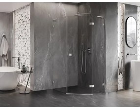 Mexen Lunar, L pravý výklopný päťuholníkový sprchový kút 90x100 cm, 8mm číre sklo, oceľový profil, 831L-090P-100L-97-00-P