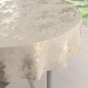 Biante Veľký zamatový okrúhly obrus Isabela Flower IBL-023 Zlaté kvety na krémovom Ø 230 cm