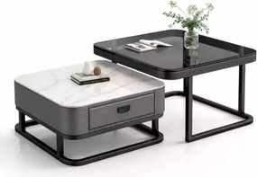 LuxuryForm DESIGN Konferenčný stolík ARAGON 70 × 70 / 60 × 60 cm – sivý / biely mramor + sklo (set 2 ks)