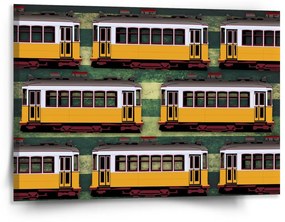 Sablio Obraz Lisabonské historické električky Zelený Pattern - 150x110 cm