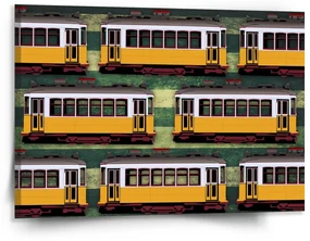 Sablio Obraz Lisabonské historické električky Zelený Pattern - 150x110 cm