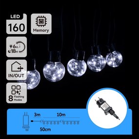 Aigostar - LED vonkajší svetelný reťazec 160xLED/3,6W/230V 10m IP44 studená biela