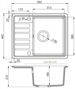 Sink Quality Sapphire, granitový kuchynský drez 565x460x210 mm + zlatý sifón, 1-komorový, čierna škvrnitá-BROCADE, SKQ-SAP.B.1KKO.XG