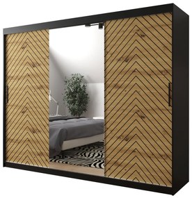Posuvná skriňa so zrkadlom Ratintu 250 cm, zásuvka: nie, Farby: biela / biela + čierny mat