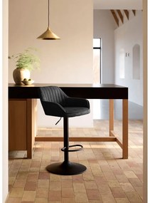 Tmavosivá čalúnená barová stolička s nastaviteľnou výškou/s podrúčkami (výška sedadla 65 cm) Nolan – Unique Furniture