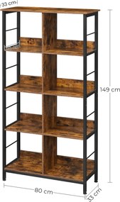 Knižnica TAYLOR 5 políc 149x80 cm, rustikálne hnedá