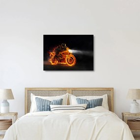 Sklenený obraz - Motorkár s plameňmi (70x50 cm)