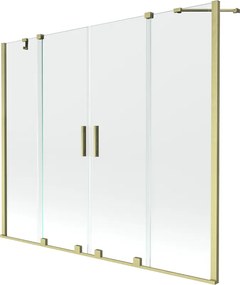 Mexen Velar Duo, 2-krídlová posuvná vaňová zástena 200 x 150 cm, 8mm číre sklo, zlatý matný profil, 896-200-000-02-55