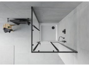 Mexen Rio, štvorcový sprchovací kút s posuvnými dverami 80(dvere) x 80(dvere) x 190 cm, 6mm sklo námraza, čierny profil + biela sprchová vanička SLIM, 860-080-080-70-30-4010B
