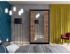 Šatní skriňa MIRO 120x215 cm dub craft s zrkadlom čierna
