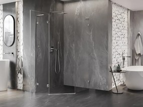 Mexen Lunar, L päťuholníkový sprchový kút naklápací doľava 90 x 100 cm, 8mm číre sklo, oceľový profil, 831L-090L-100P-97-00-L