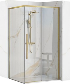 Rea Solar, sprchový kút s posuvnými dverami 90x90 cm + biela sprchová vanička Savoy, zlatá matná, KPL-96018
