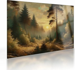 Sklenený obraz - Slnko žiariace lesom (70x50 cm)