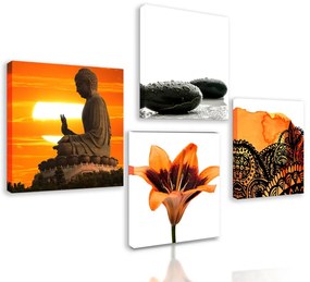 Set obrazov Feng Shui v oranžových farbách