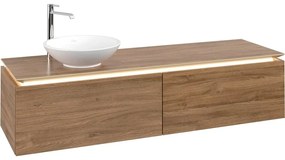 VILLEROY &amp; BOCH Legato závesná skrinka pod umývadlo na dosku (umývadlo vľavo), 2 zásuvky, s LED osvetlením, 1600 x 500 x 380 mm, Oak Kansas, B595L0RH