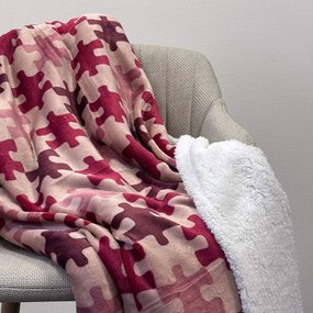 Home Elements Mikroflanelová deka s baránkom, vzor Puzzle, červená a hnedá