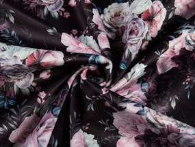 Biante Zamatový záves Tamara TMR-011 Kvetiny na čiernom 145x220 cm