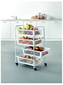 Pojazdný regál so 4 košíkmi Metaltex India, dĺžka 35 cm