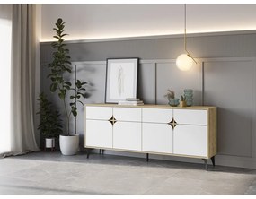 Nízka komoda v dekore duba v bielo-prírodnej farbe 185x79 cm Nola – Marckeric