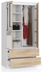 Skriňa S 90 cm 2D 2SZ 2 zrkadlá CLP biela / sonoma