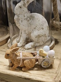 Dekorácia socha králik s vozíčkom s vajíčkami a kuriatkom - 15*5*7 cm